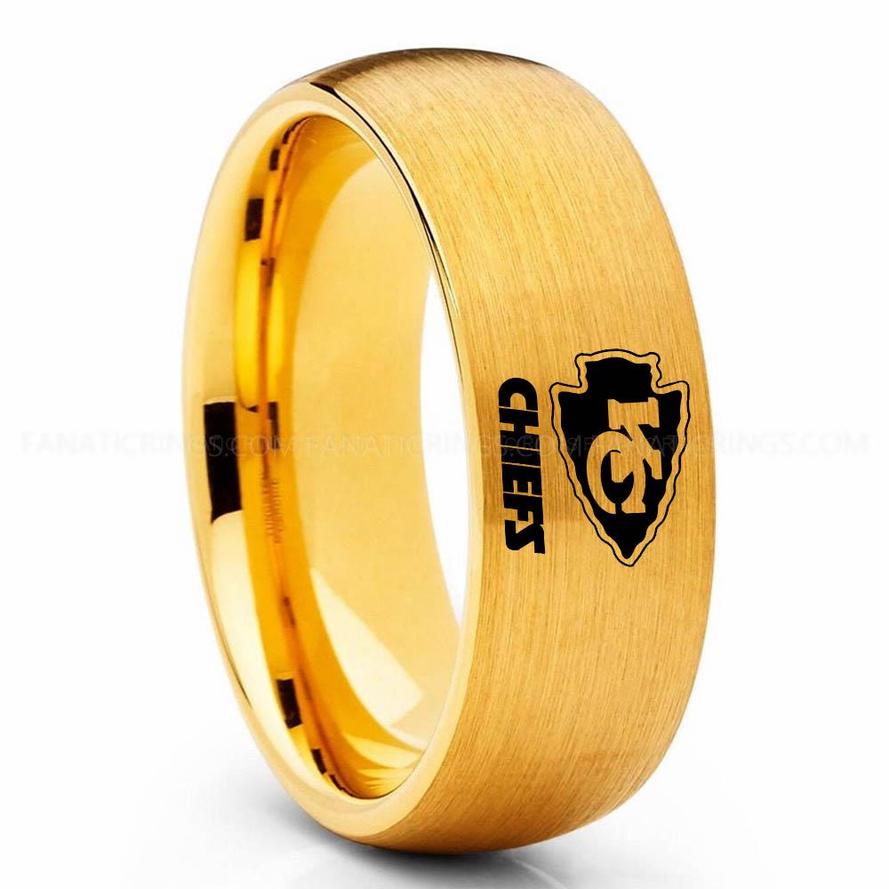KC Chiefs Gold Chiefs Ring, Chiefs Wedding Band, Chiefs Wedding Ring, Chiefs Jewelry - Image 1