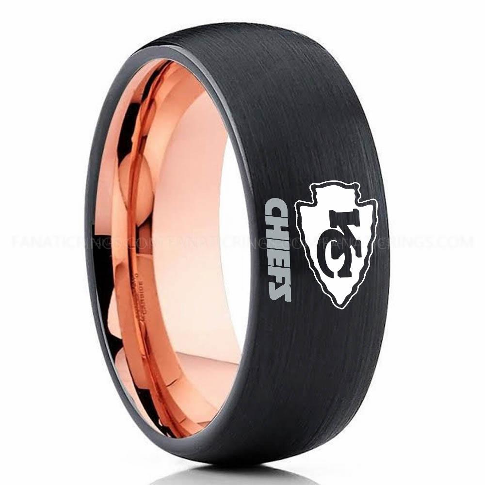 KC Chiefs Pink Black Chiefs Ring, Chiefs Wedding Band, Chiefs Wedding Ring, Chiefs Jewelry - Image 1