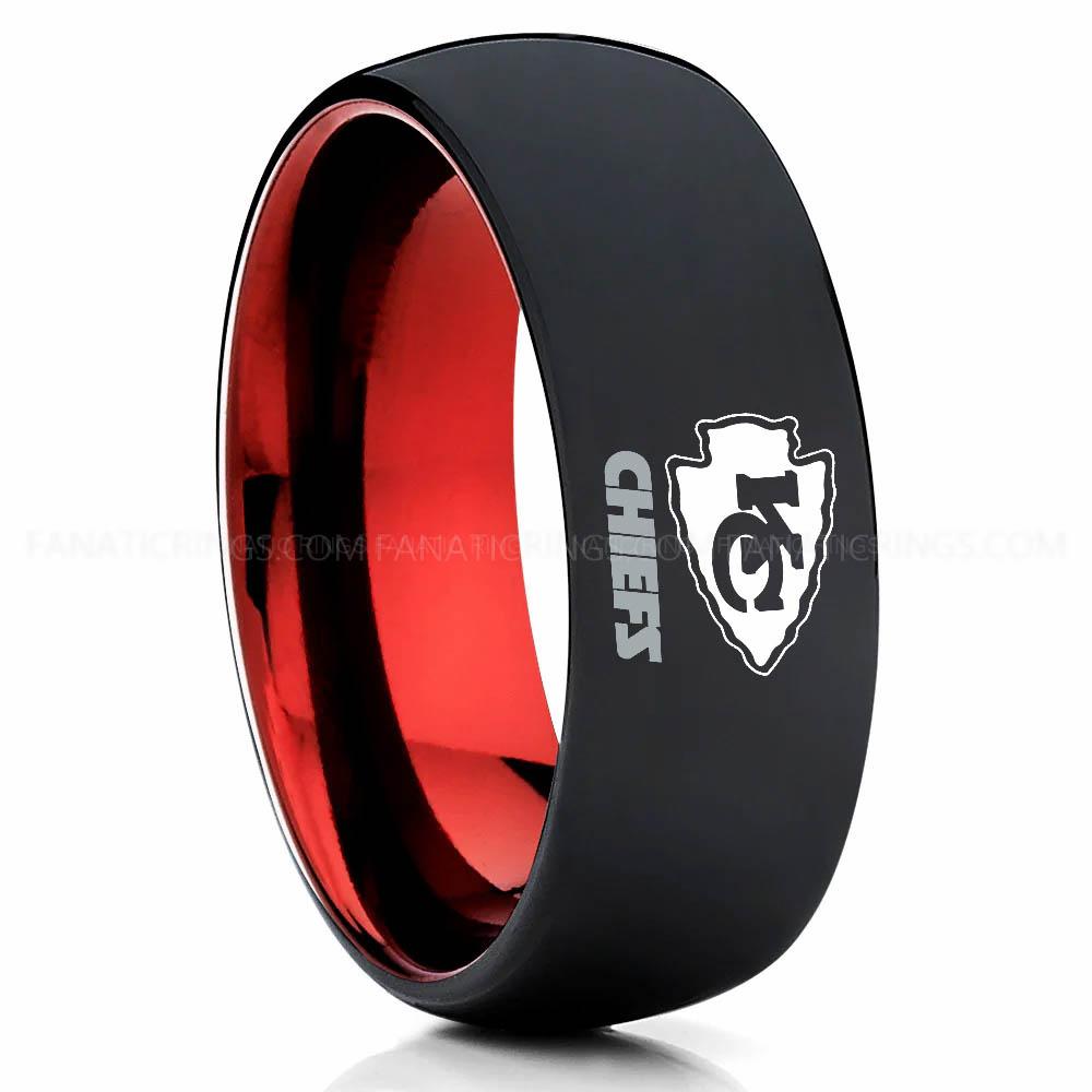 KC Chiefs Red Black Chiefs Ring, Chiefs Wedding Band, Chiefs Wedding Ring, Chiefs Jewelry - Image 1