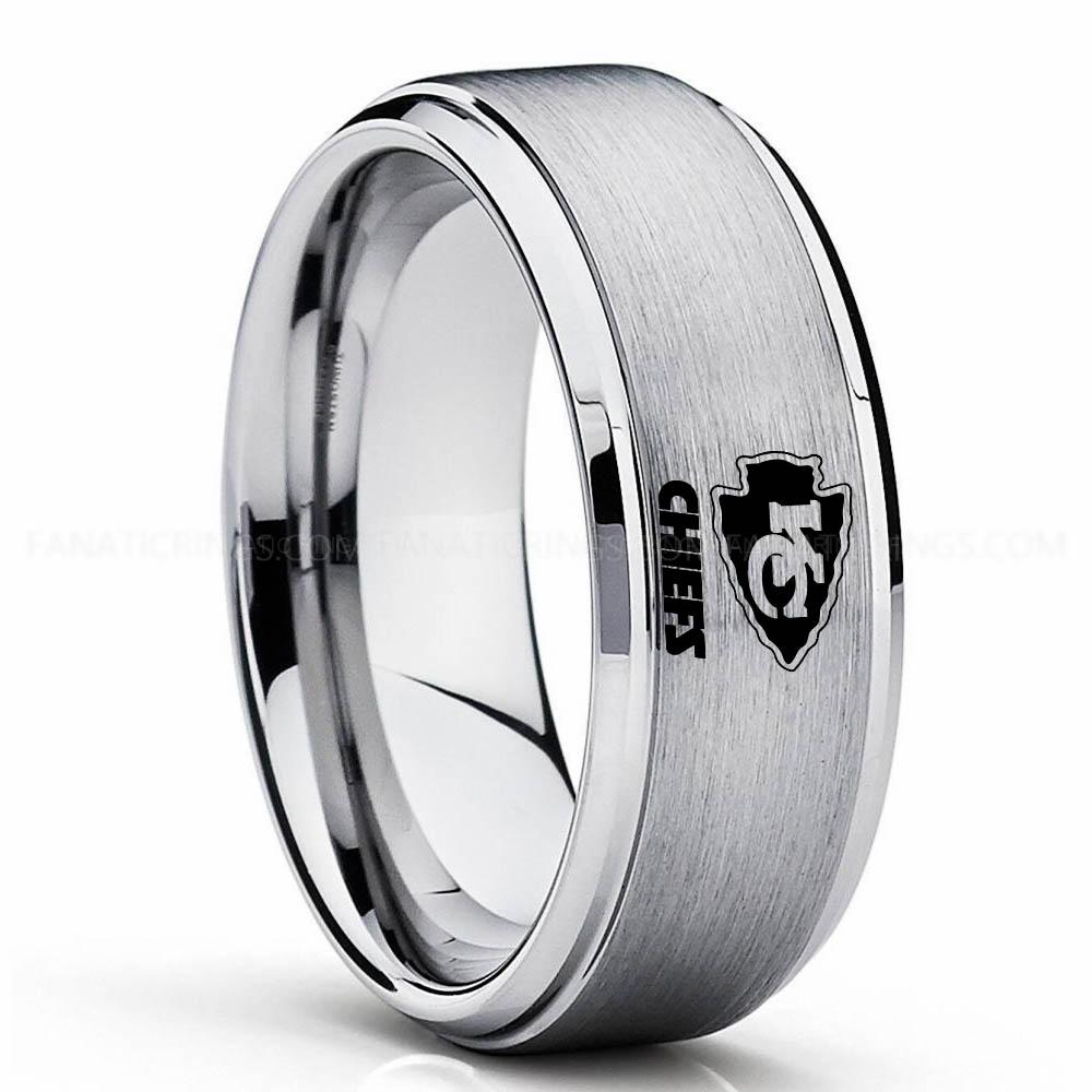 KC Chiefs Silver (2) Chiefs Ring, Chiefs Wedding Band, Chiefs Wedding Ring, Chiefs Jewelry - Image 1