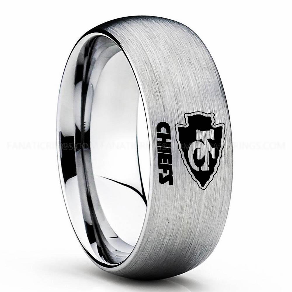KC Chiefs Silver (3) Chiefs Ring, Chiefs Wedding Band, Chiefs Wedding Ring, Chiefs Jewelry - Image 1