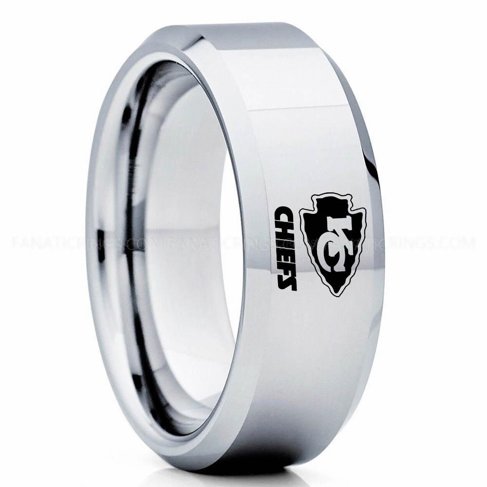 KC Chiefs Silver Chiefs Ring, Chiefs Wedding Band, Chiefs Wedding Ring, Chiefs Jewelry - Image 1