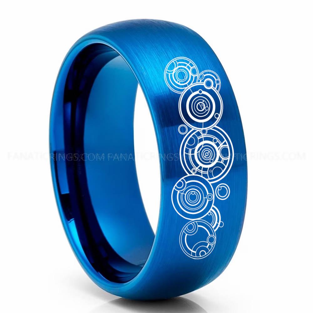MNKBG Blue Doctor Who Ring, Doctor Who Jewelry, Doctor Who Wedding Band, Doctor Who Wedding Ring, Gallifreyan Ring - Image 1