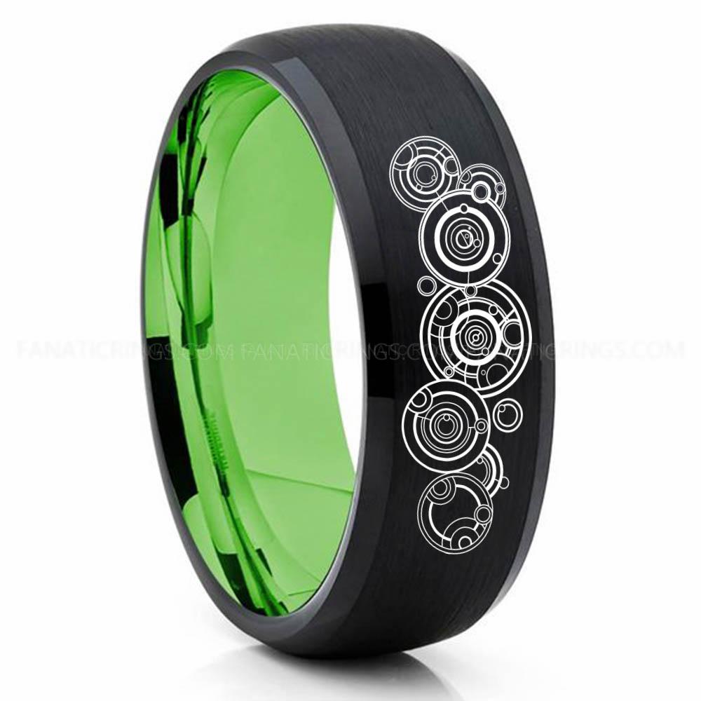 MNKBG Green Black Doctor Who Ring, Doctor Who Jewelry, Doctor Who Wedding Band, Doctor Who Wedding Ring, Gallifreyan Ring - Image 1