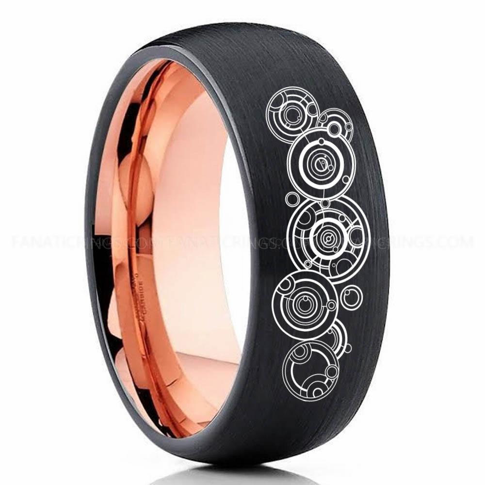 MNKBG Pink Black Doctor Who Ring, Doctor Who Jewelry, Doctor Who Wedding Band, Doctor Who Wedding Ring, Gallifreyan Ring - Image 1