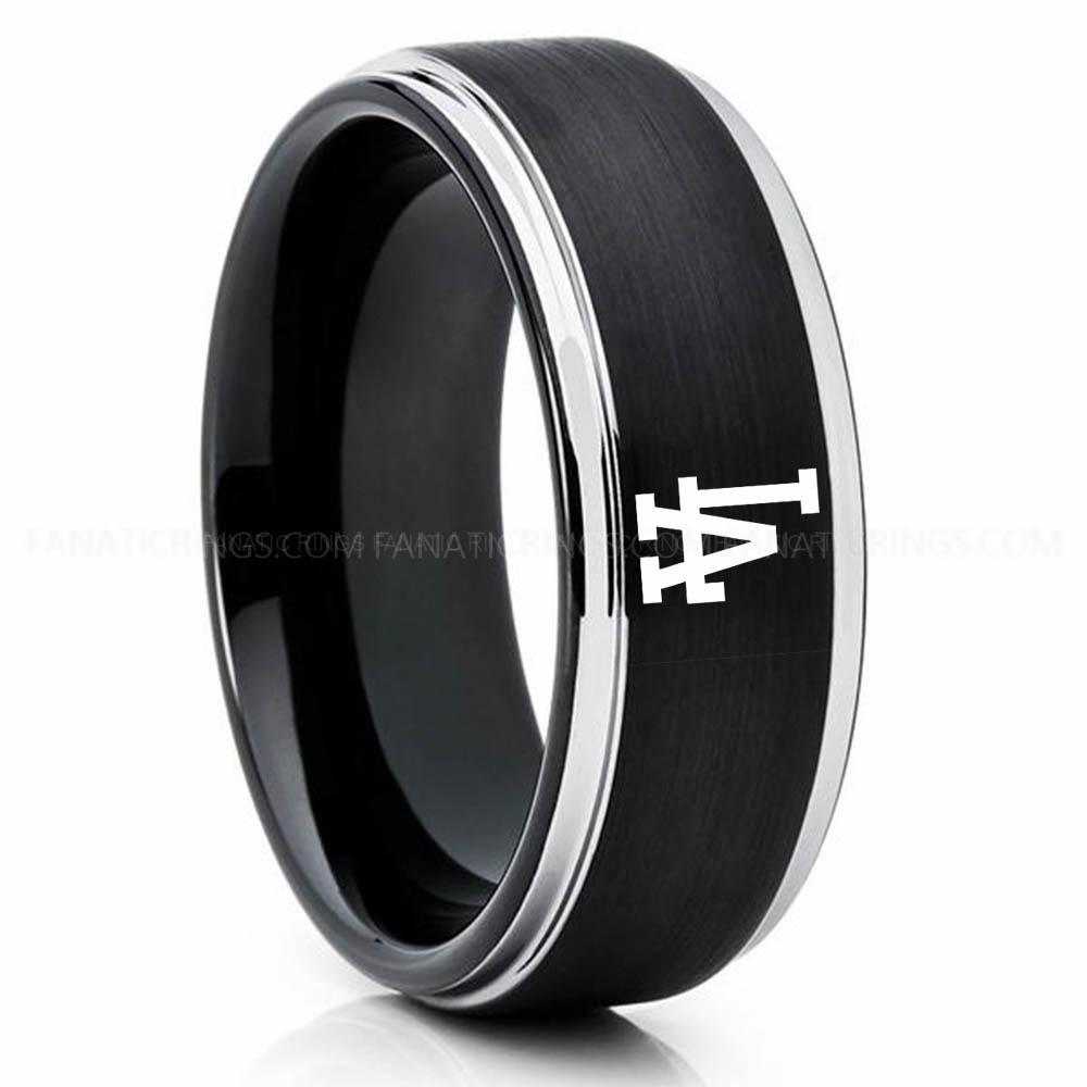 Silver Black LA Dodgers Ring, Black Dodgers Ring, Baseball Wedding Ring, Baseball Ring, Black Wedding Ring, Baseball Wedding Band, Baseball Jewelry - Image 1