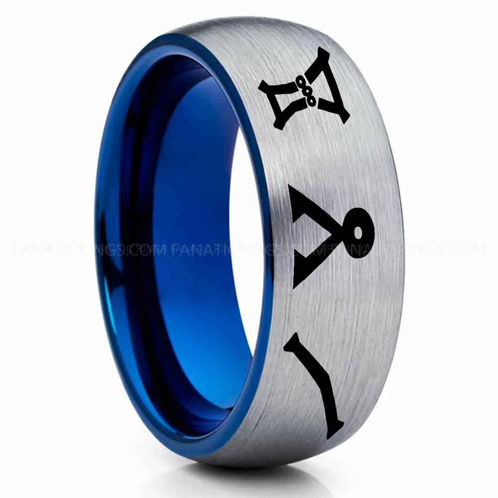 Silver Blue Character 2 Stargate Ring, Stargate Earth Ring, Earth Ring, Stargate Jewelry, Stargate Wedding Band - Image 1