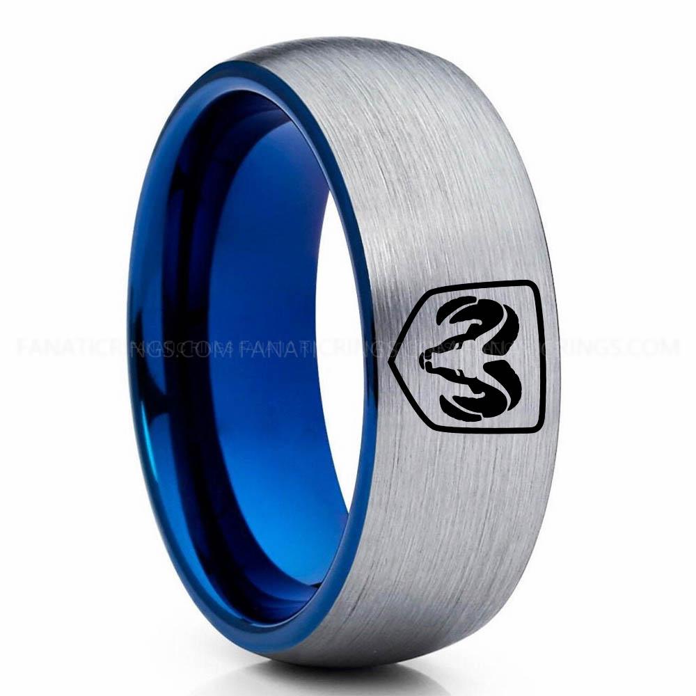 Silver Blue RAM (1) Dodge Ram Ring, Silver Dodge Ram Ring, Silver Tungsten Ring, Truck Ring, Silver Wedding Ring, Tungsten Wedding Band, Silver Tungsten Wedding Ring - Image 1