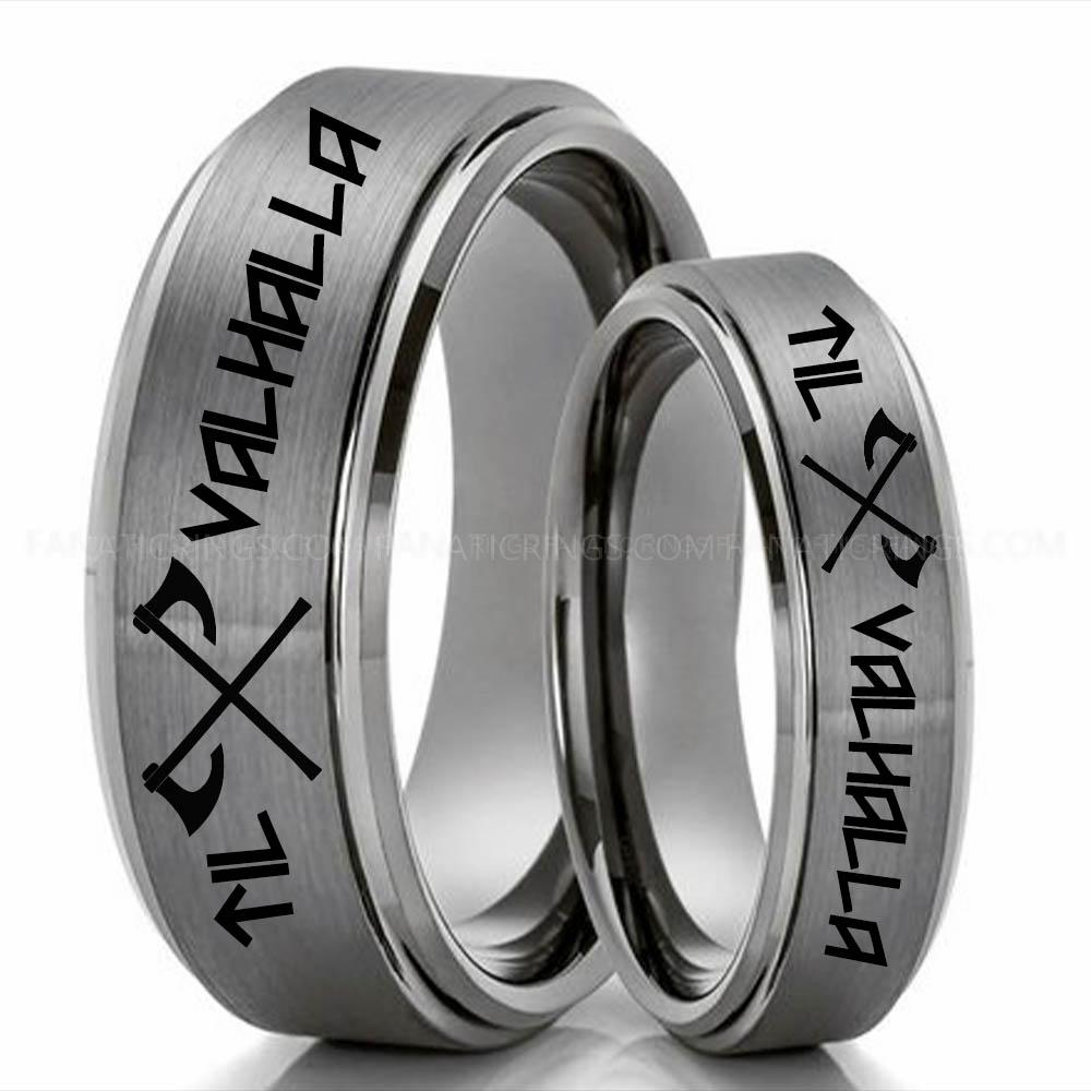 Silver Til Valhalla Rings, Viking Rings, Runes Rings, Valknut Rings, Nordic Rings, Norsemen Rings, Nordic Runes Rings, Silver Tungsten Bands - Image 1