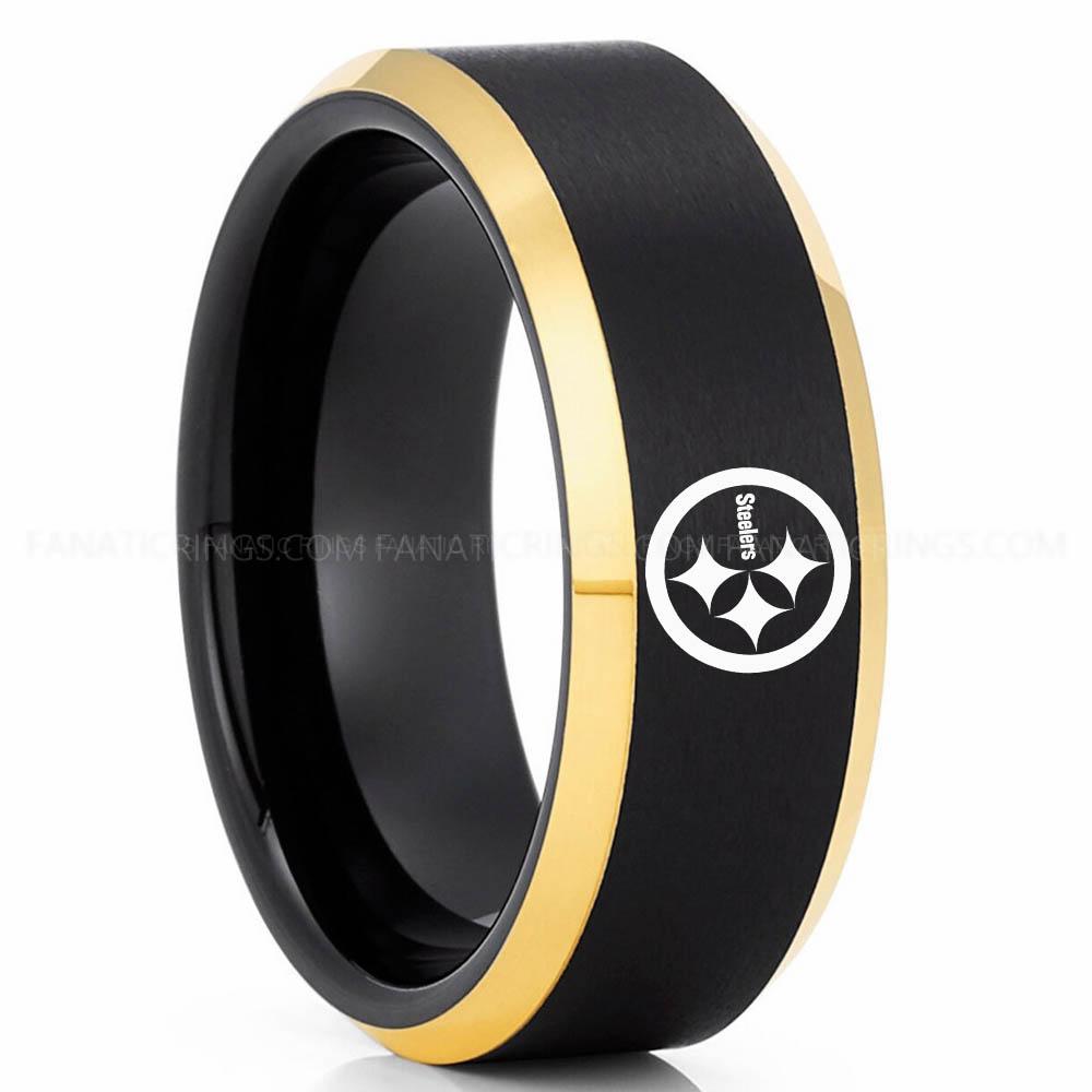 Steelers Black Gold Steelers Ring, Steelers Wedding Band, Steelers Wedding Ring, Steelers Jewelry - Image 1
