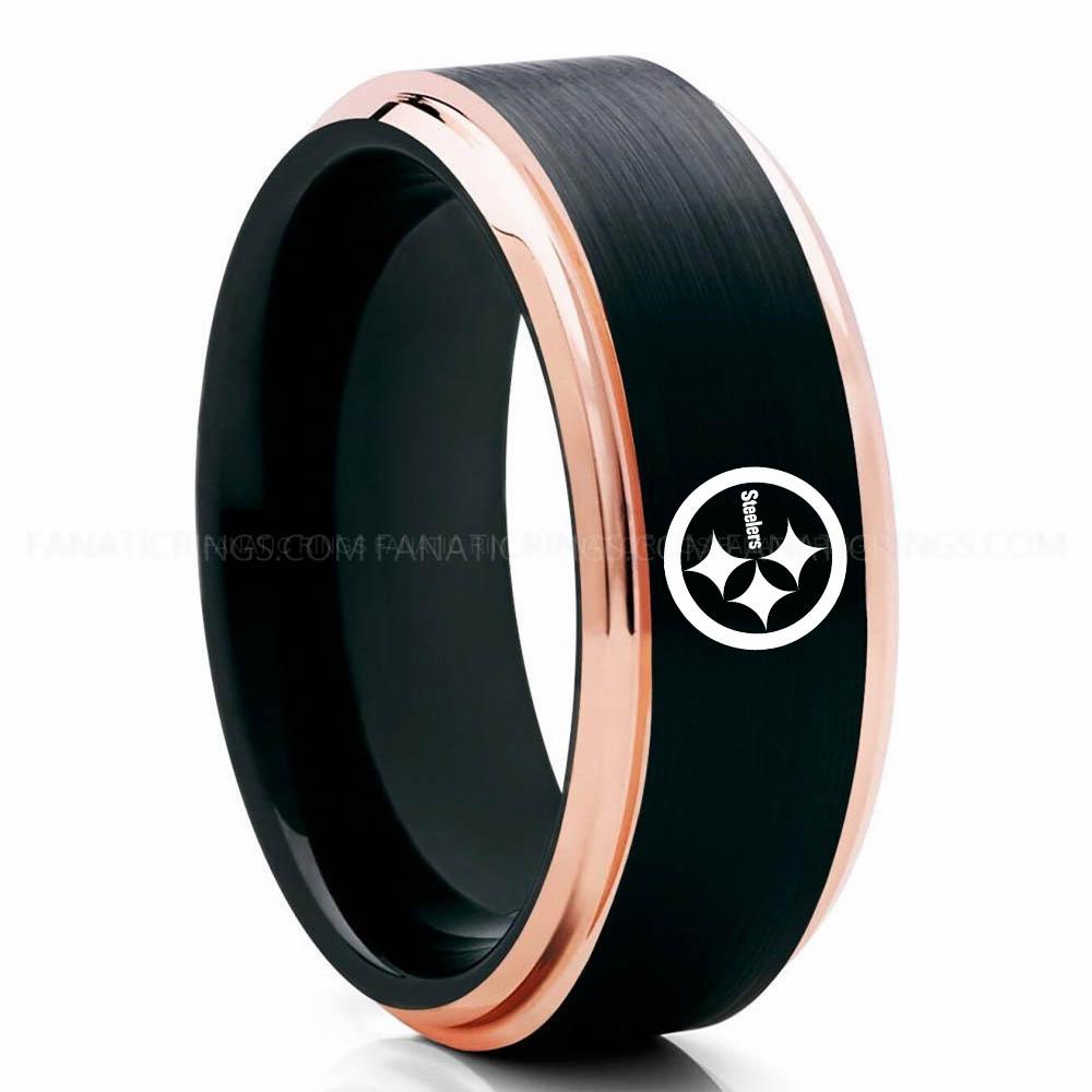 Steelers Black Pink (2) Steelers Ring, Steelers Wedding Band, Steelers Wedding Ring, Steelers Jewelry - Image 1