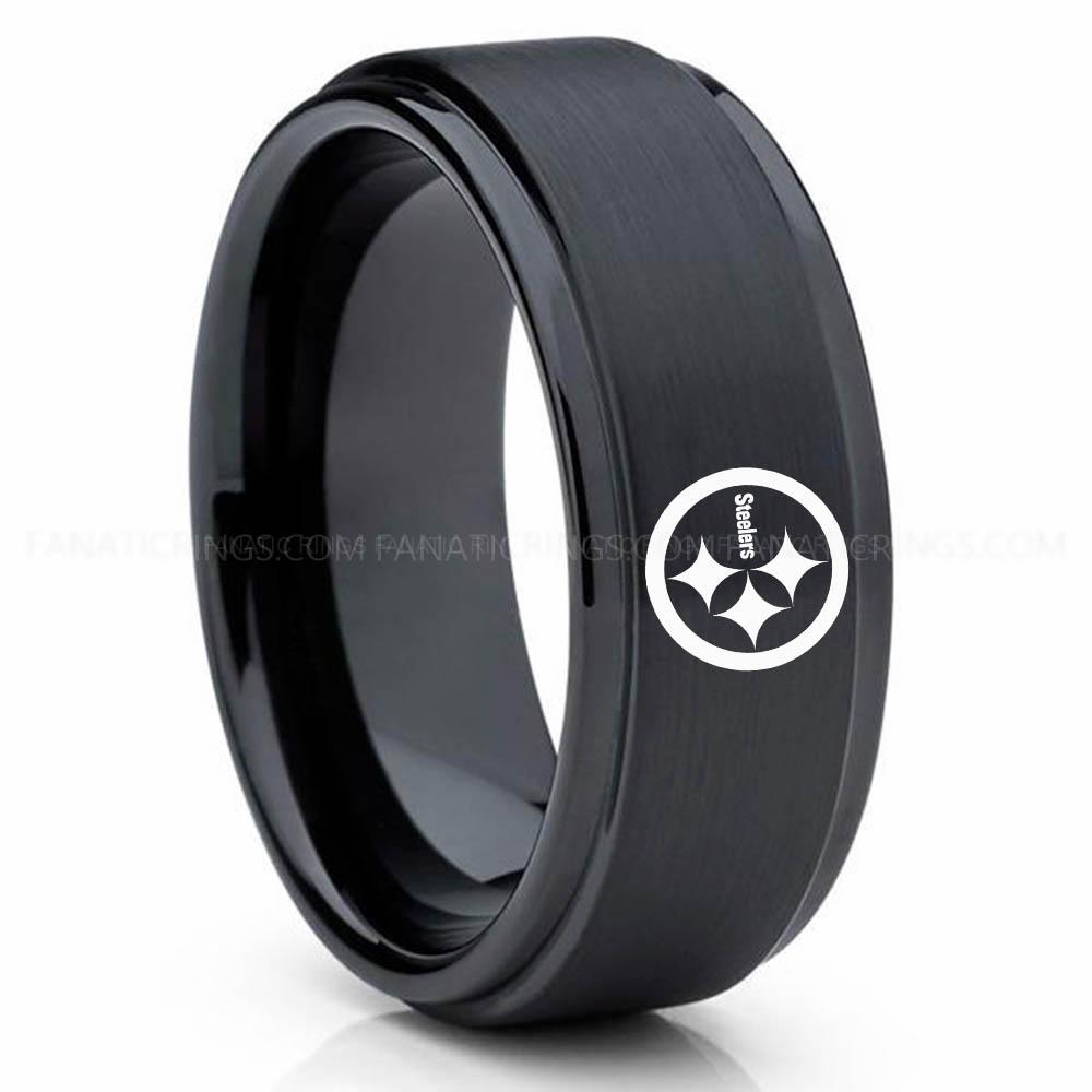 Steelers Black(3) Steelers Ring, Steelers Wedding Band, Steelers Wedding Ring, Steelers Jewelry - Image 1