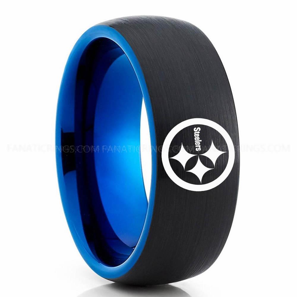 Steelers Blue Black Steelers Ring, Steelers Wedding Band, Steelers Wedding Ring, Steelers Jewelry - Image 1