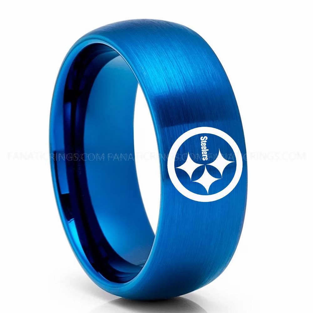 Steelers Blue Steelers Ring, Steelers Wedding Band, Steelers Wedding Ring, Steelers Jewelry - Image 1