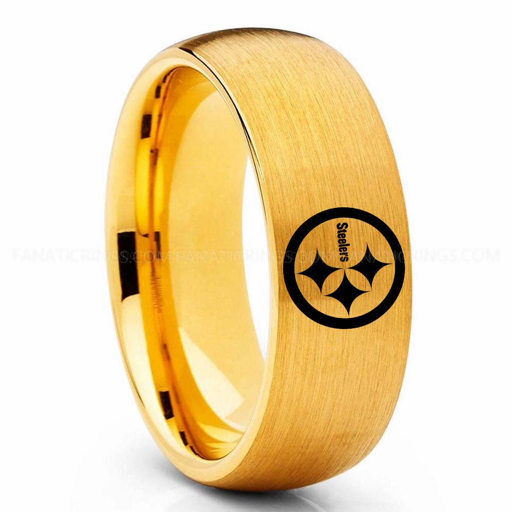 Steelers Gold Steelers Ring, Steelers Wedding Band, Steelers Wedding Ring, Steelers Jewelry - Image 1