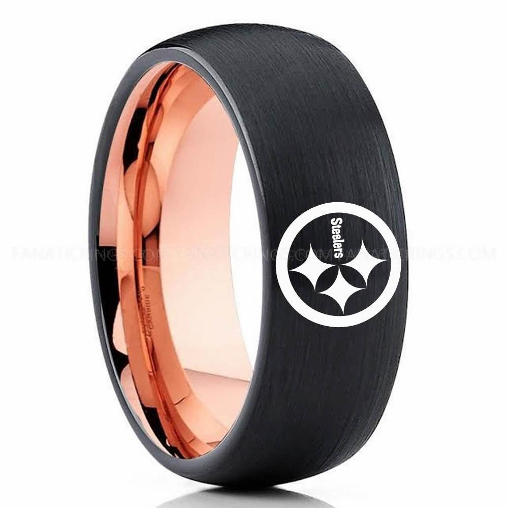 Steelers Pink Black Steelers Ring, Steelers Wedding Band, Steelers Wedding Ring, Steelers Jewelry - Image 1