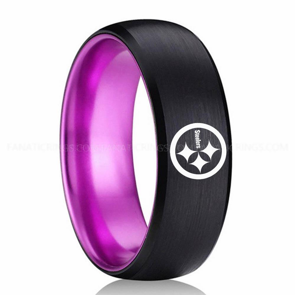 Steelers Purple Black Steelers Ring, Steelers Wedding Band, Steelers Wedding Ring, Steelers Jewelry - Image 1