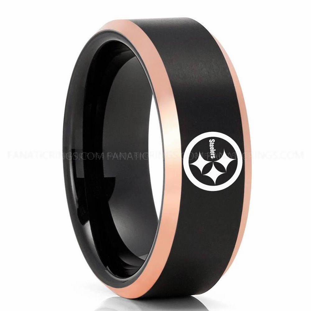Steelers Rose Gold Steelers Ring, Steelers Wedding Band, Steelers Wedding Ring, Steelers Jewelry - Image 1