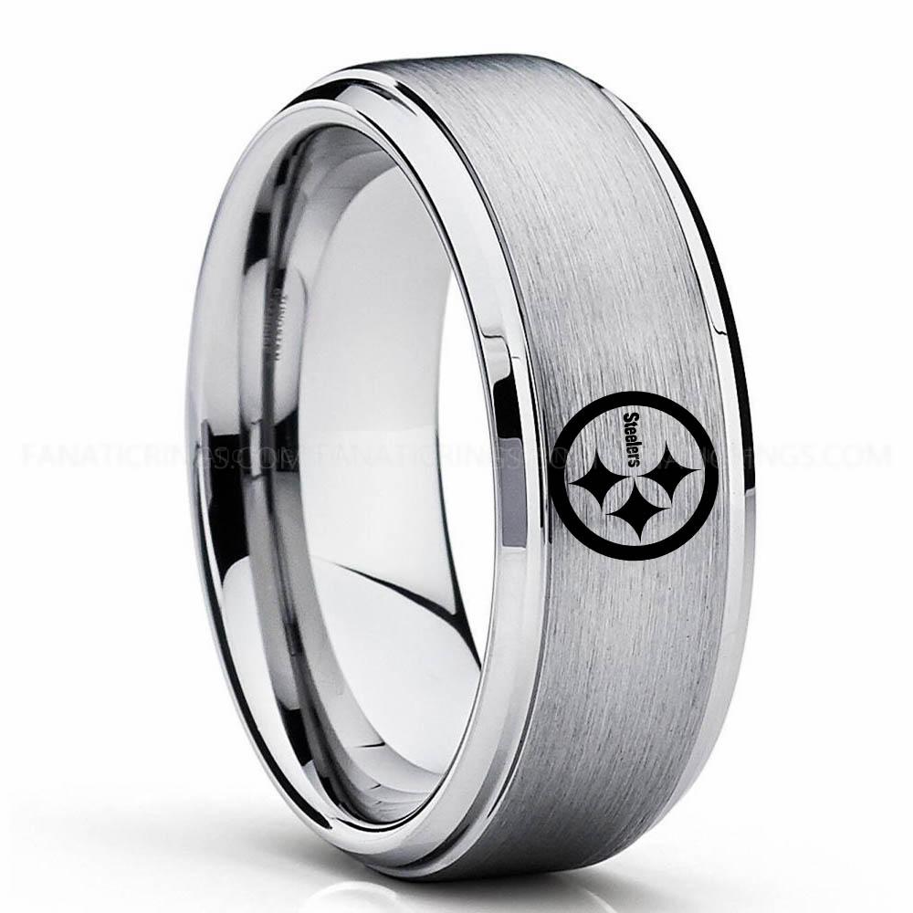 Steelers Silver (2) Steelers Ring, Steelers Wedding Band, Steelers Wedding Ring, Steelers Jewelry - Image 1