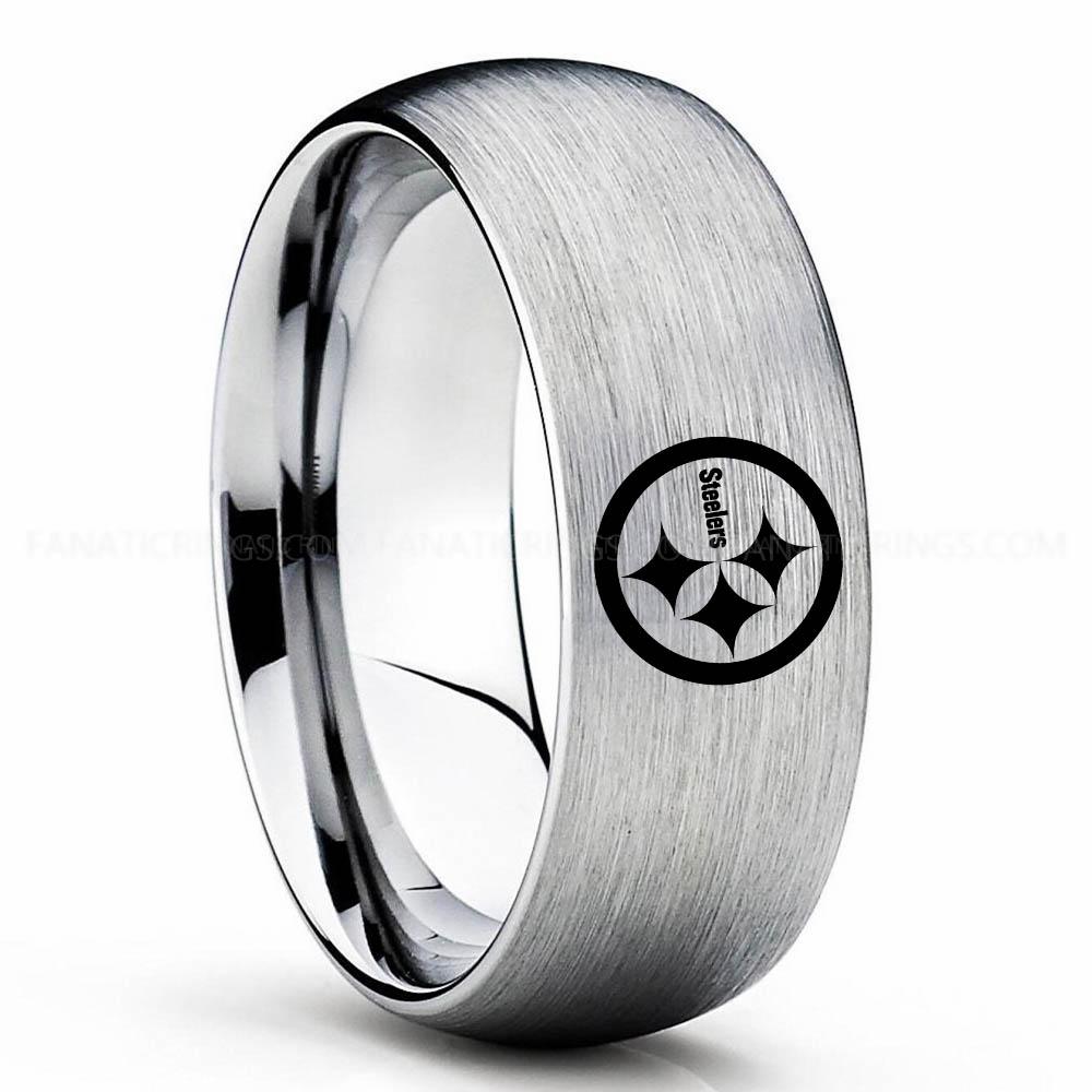 Steelers Silver (3) Steelers Ring, Steelers Wedding Band, Steelers Wedding Ring, Steelers Jewelry - Image 1