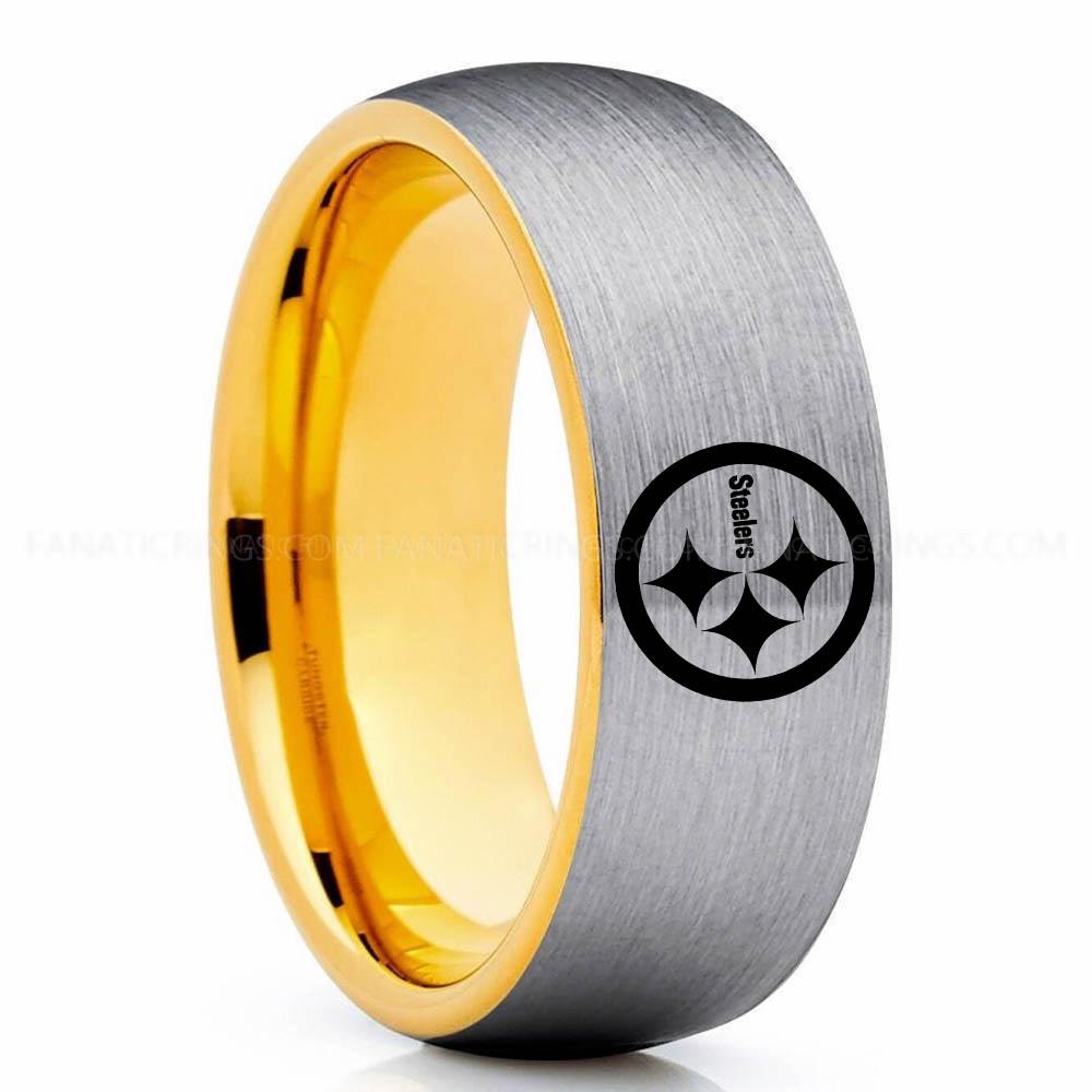 Steelers Silver gold Steelers Ring, Steelers Wedding Band, Steelers Wedding Ring, Steelers Jewelry - Image 1