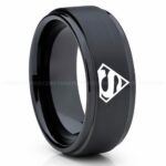 Superman Ring, Superman Wedding Band, Superman Wedding Ring, Black Wedding Band, Black Wedding Ring