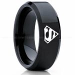 Superman Ring, Superman Wedding Band, Superman Wedding Ring, Black Wedding Band, Black Wedding Ring