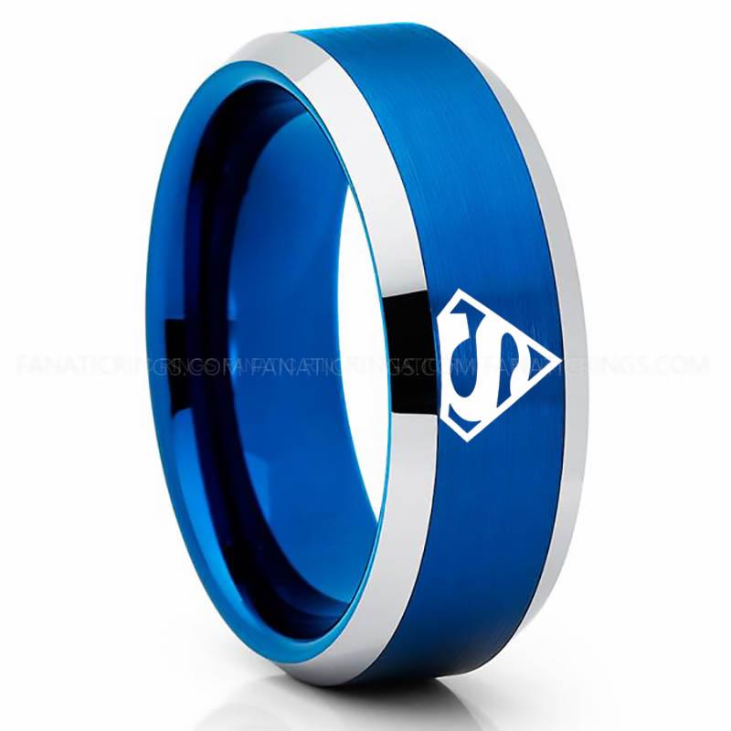 couple set 7a - Copy (1) Superman Ring, Superman Wedding Band, Superman Wedding Ring, Blue Wedding Band, Blue Wedding Ring - Image 1