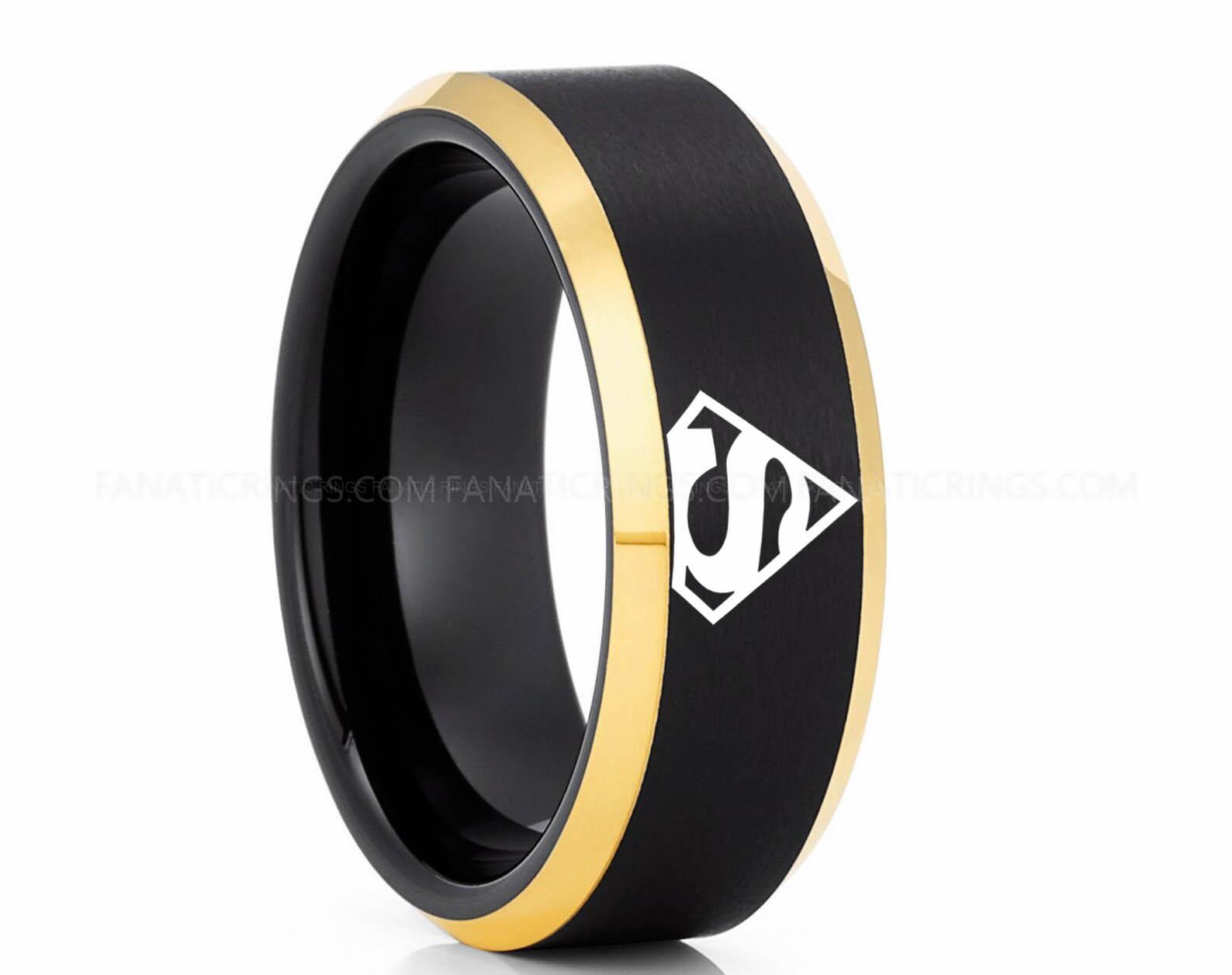 il_1588xN.2860150765_s072 (1) Superman Ring, Superman Wedding Band, Superman Wedding Ring, Black Wedding Band, Black Wedding Ring - Image 1