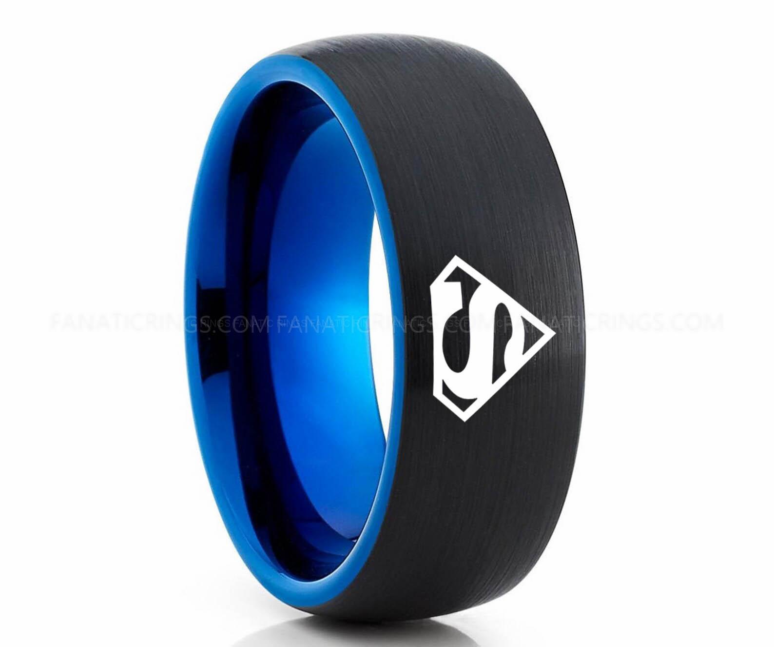 il_1588xN.3001436150_c0d5 (1) Superman Ring, Superman Wedding Band, Superman Wedding Ring, Black Wedding Band, Black Wedding Ring - Image 1