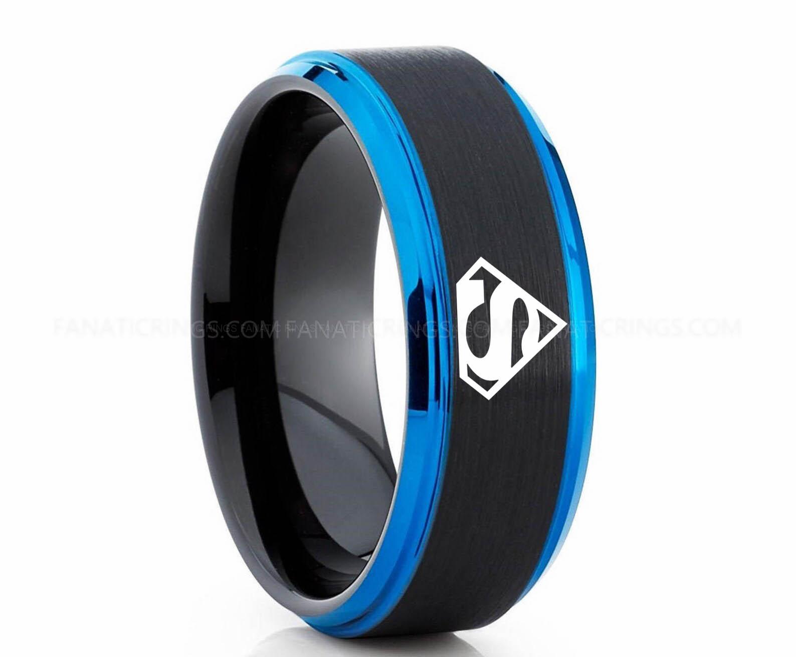 il_1588xN.3001452884_714j (1) Superman Ring, Superman Wedding Band, Superman Wedding Ring, Black Wedding Band, Black Wedding Ring - Image 1