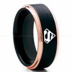 Superman Ring, Superman Wedding Band, Superman Wedding Ring, Black Wedding Band, Black Wedding Ring