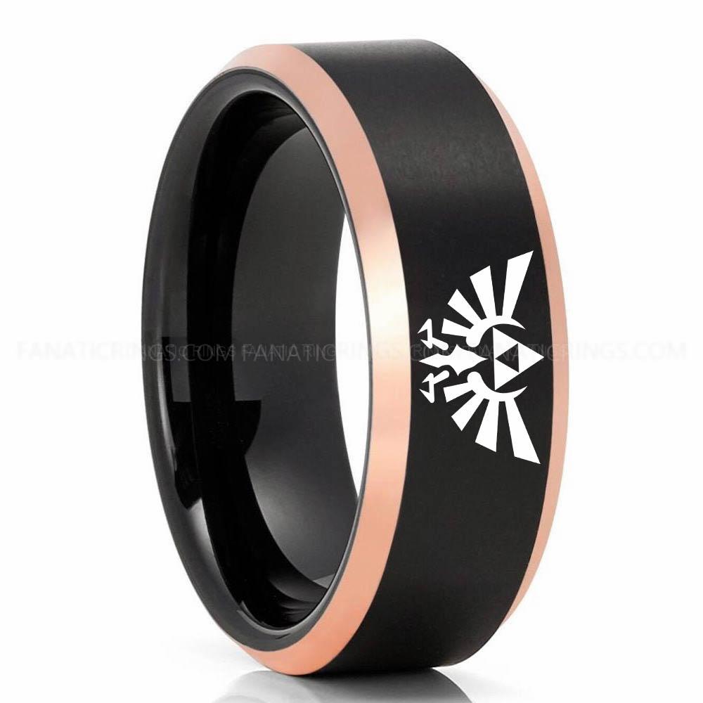 s-l1600 (2) Black Rose Gold Legend of Zelda Ring, Legend of Zelda Jewelry, Zelda Wedding Band, Zelda Wedding Ring, Gamer Ring - Image 1
