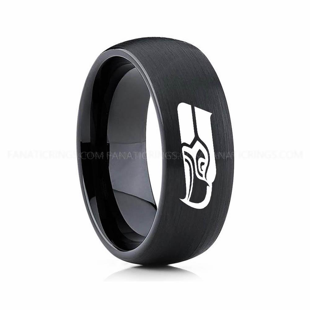 10 (18) Seahawks Ring, Seahawks Wedding Band, Seahawks Wedding Ring, Seahawks Jewelry - Image 1