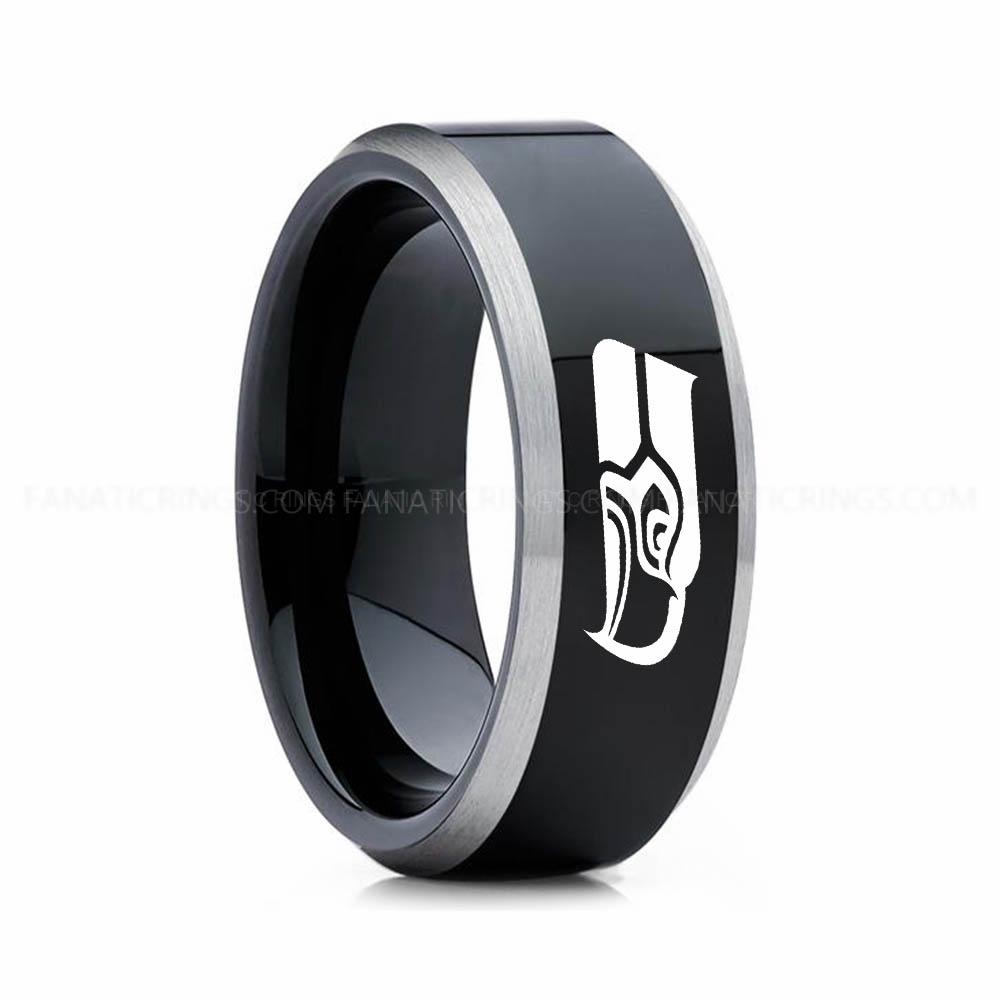 12 (18) Seahawks Ring, Seahawks Wedding Band, Seahawks Wedding Ring, Seahawks Jewelry - Image 1