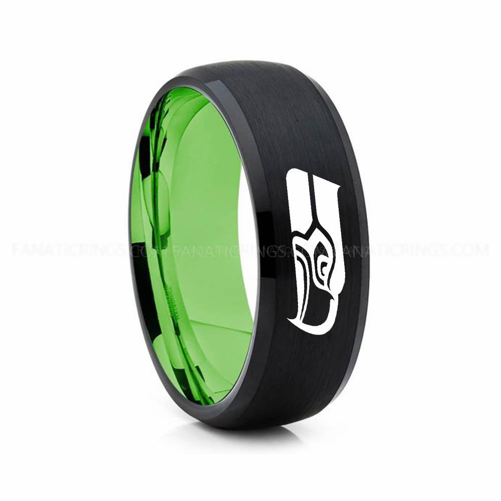 18 (17) Seahawks Ring, Seahawks Wedding Band, Seahawks Wedding Ring, Seahawks Jewelry - Image 1