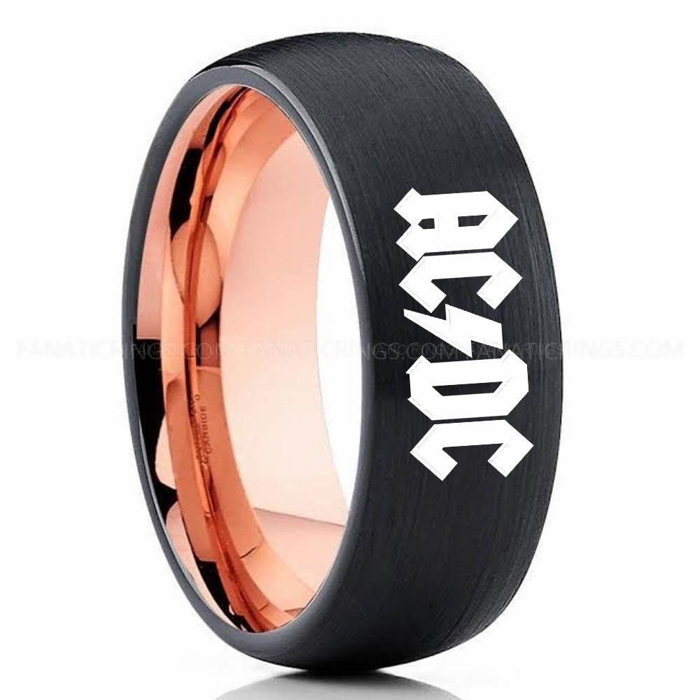 ACDC Black Pink 2 AC/DC Ring, AC/DC Wedding Band, AC/DC Wedding Ring, AC/DC Jewelry - Image 1