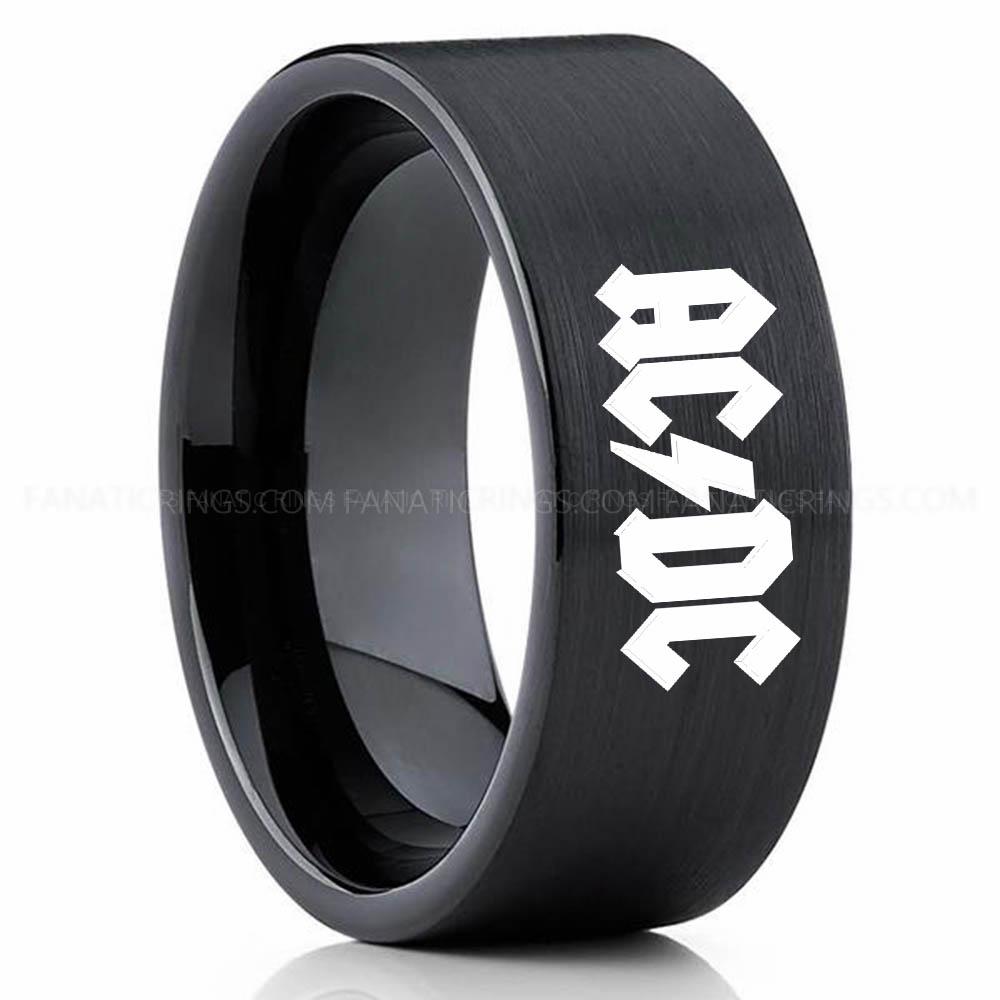 ACDC Black AC/DC Ring, AC/DC Wedding Band, AC/DC Wedding Ring, AC/DC Jewelry - Image 1