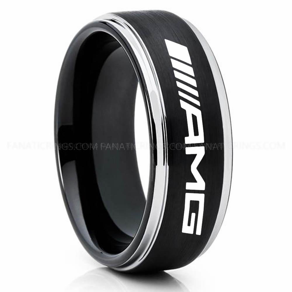 AMG Black Silver Mercedes AMG Ring, Mercedes Benz AMG Wedding Ring, Mercedes Benz AMG Wedding Ring, Mercedes AMG Jewelry - Image 1