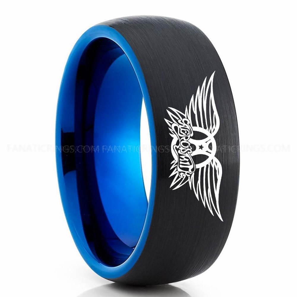 Aerosmith Black Blue 2 Aerosmith Ring, Aerosmith Wedding Band, Aerosmith Wedding Ring, Aerosmith Jewelry - Image 1