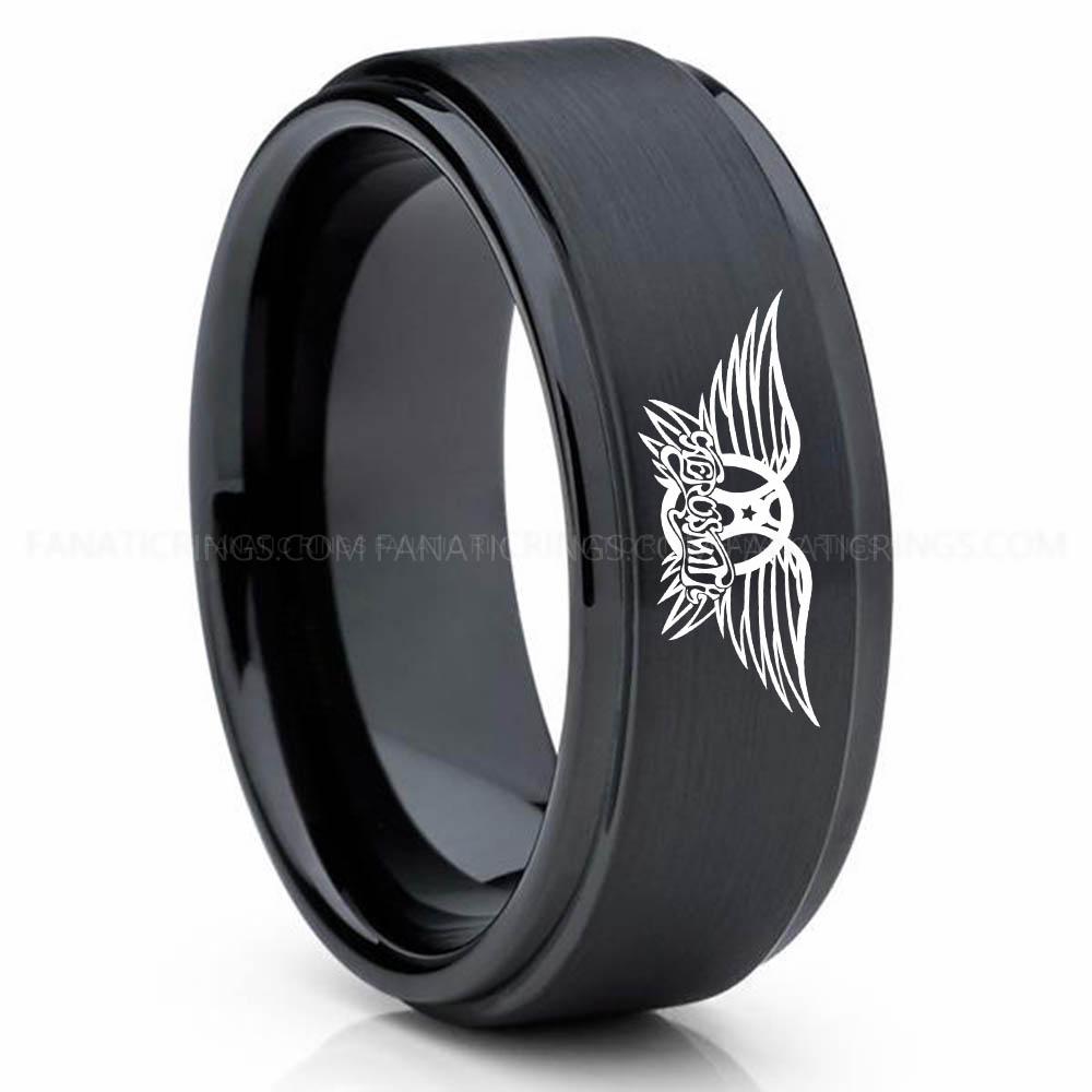 Aerosmith Black Aerosmith Ring, Aerosmith Wedding Band, Aerosmith Wedding Ring, Aerosmith Jewelry - Image 1