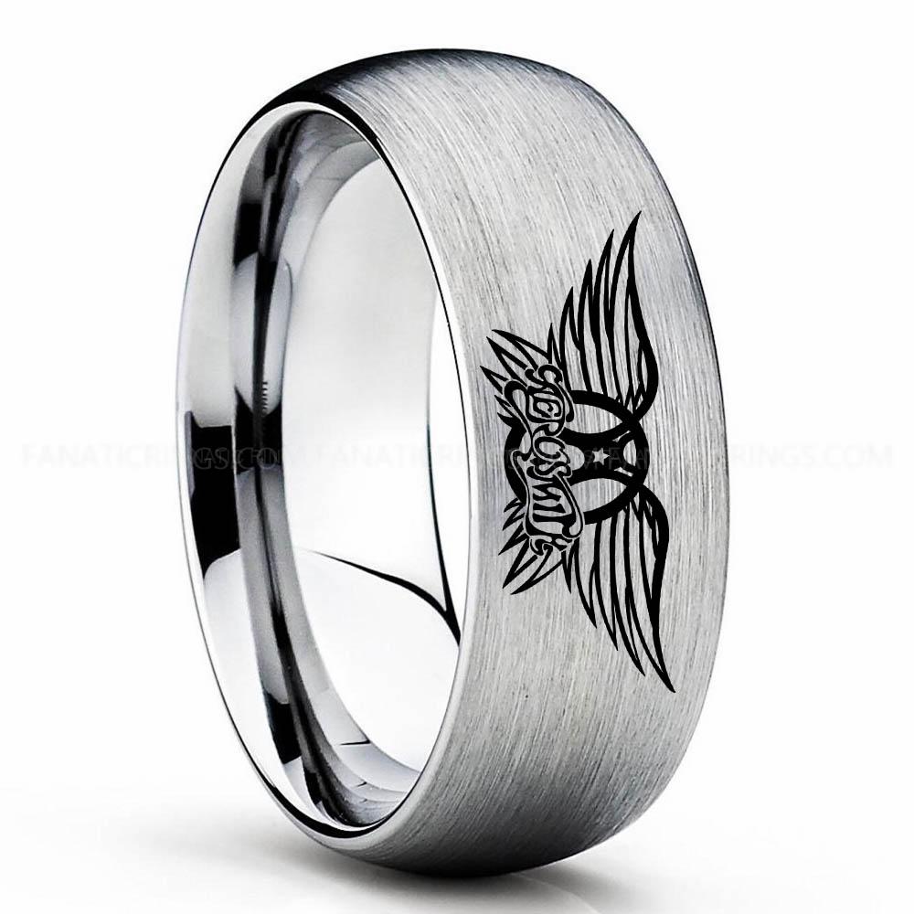 Aerosmith Silver Aerosmith Ring, Aerosmith Wedding Band, Aerosmith Wedding Ring, Aerosmith Jewelry - Image 1