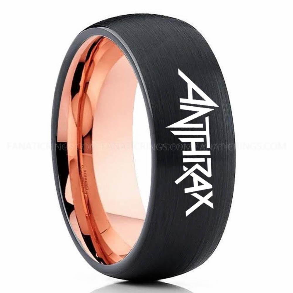 Anthrax Black Pink 2 Anthrax Ring, Anthrax Wedding Band, Anthrax Wedding Ring, Anthrax Jewelry - Image 1