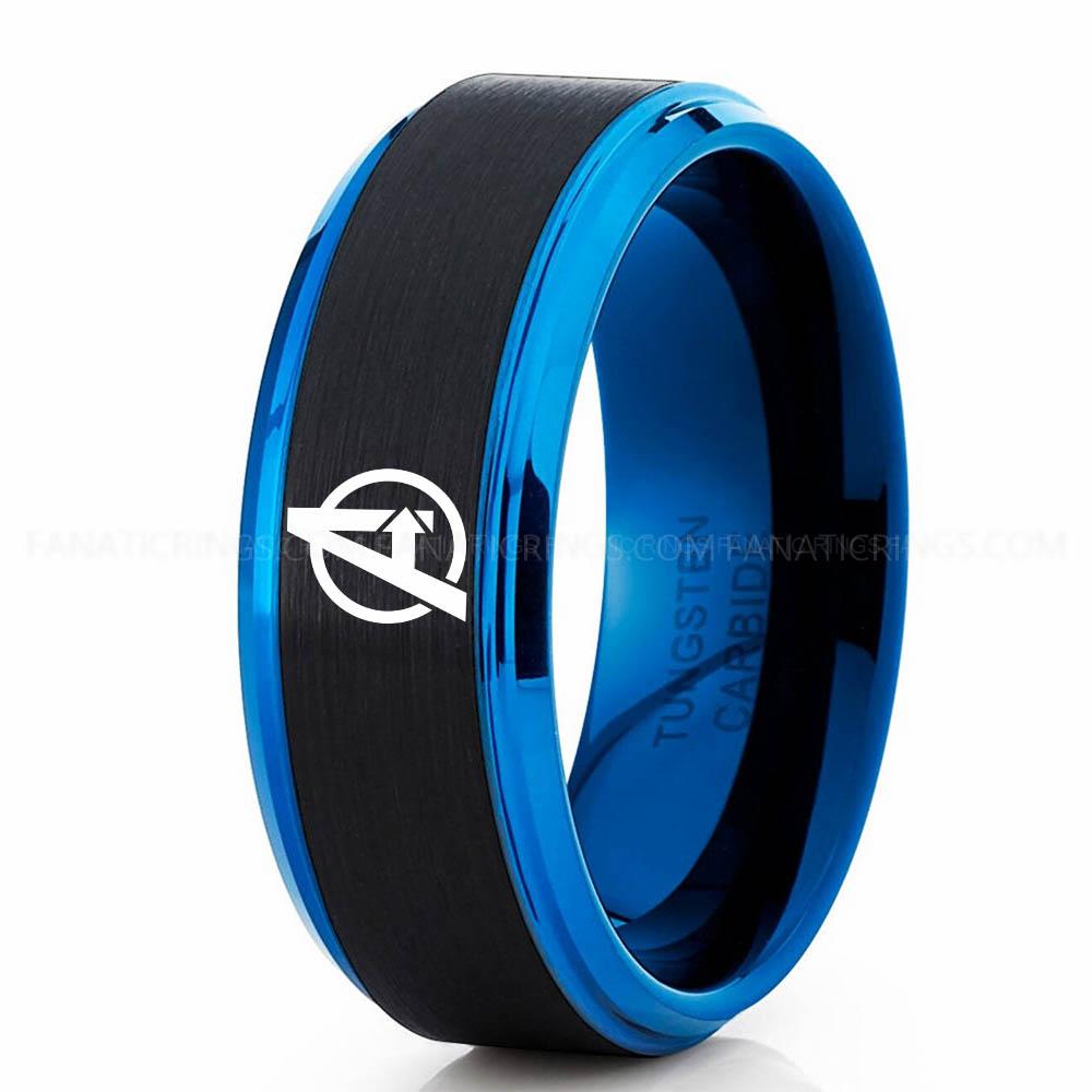 Avengers Black Blue (2) Avengers Ring, Avengers Wedding Band, Avengers Wedding Ring, Avengers Jewelry - Image 1