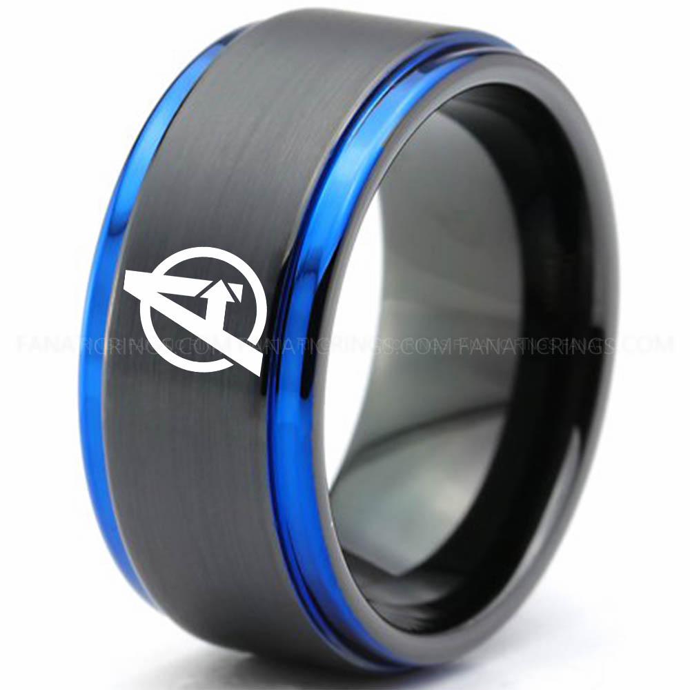 Avengers Black Blue Avengers Ring, Avengers Wedding Band, Avengers Wedding Ring, Avengers Jewelry - Image 1