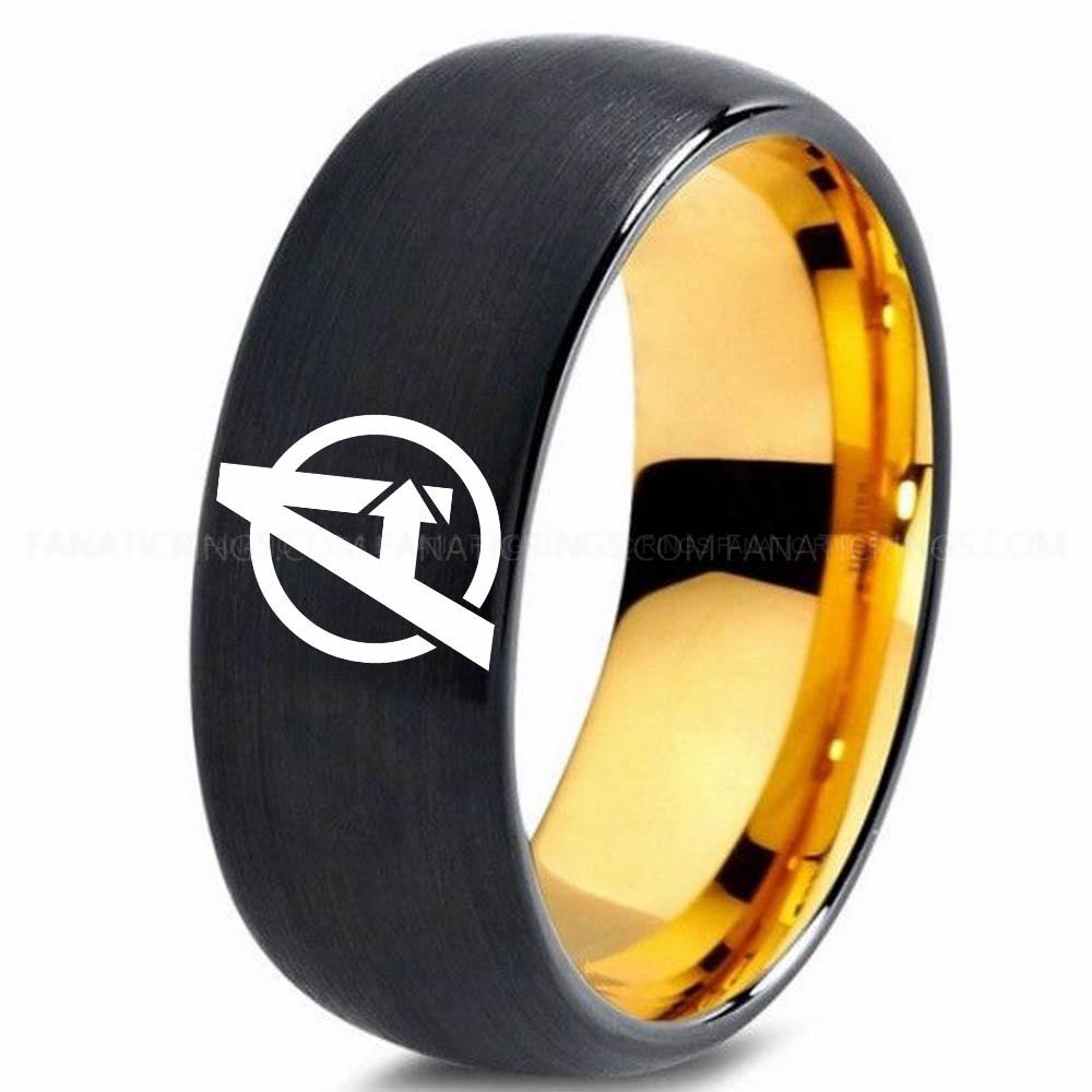 Avengers Black Yellow Avengers Ring, Avengers Wedding Band, Avengers Wedding Ring, Avengers Jewelry - Image 1