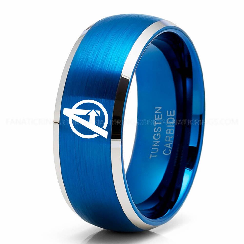 Avengers Blue Silver Avengers Ring, Avengers Wedding Band, Avengers Wedding Ring, Avengers Jewelry - Image 1