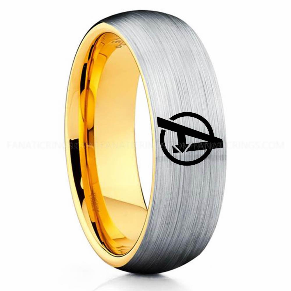 Avengers Silver Yellow Avengers Ring, Avengers Wedding Band, Avengers Wedding Ring, Avengers Jewelry - Image 1