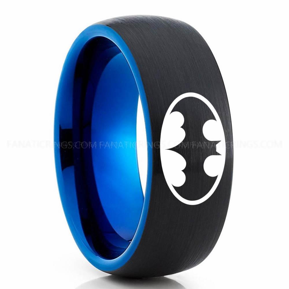Batman 1 Black Blue 2 Batman Ring, Batman Wedding Band, Batman Wedding Ring, Batman Jewelry - Image 1