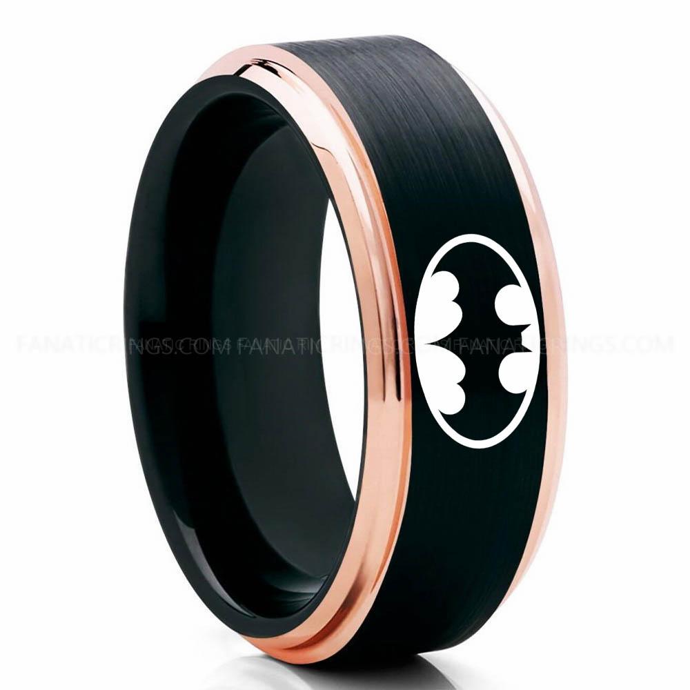Batman 1 Black Pink Batman Ring, Batman Wedding Band, Batman Wedding Ring, Batman Jewelry - Image 1